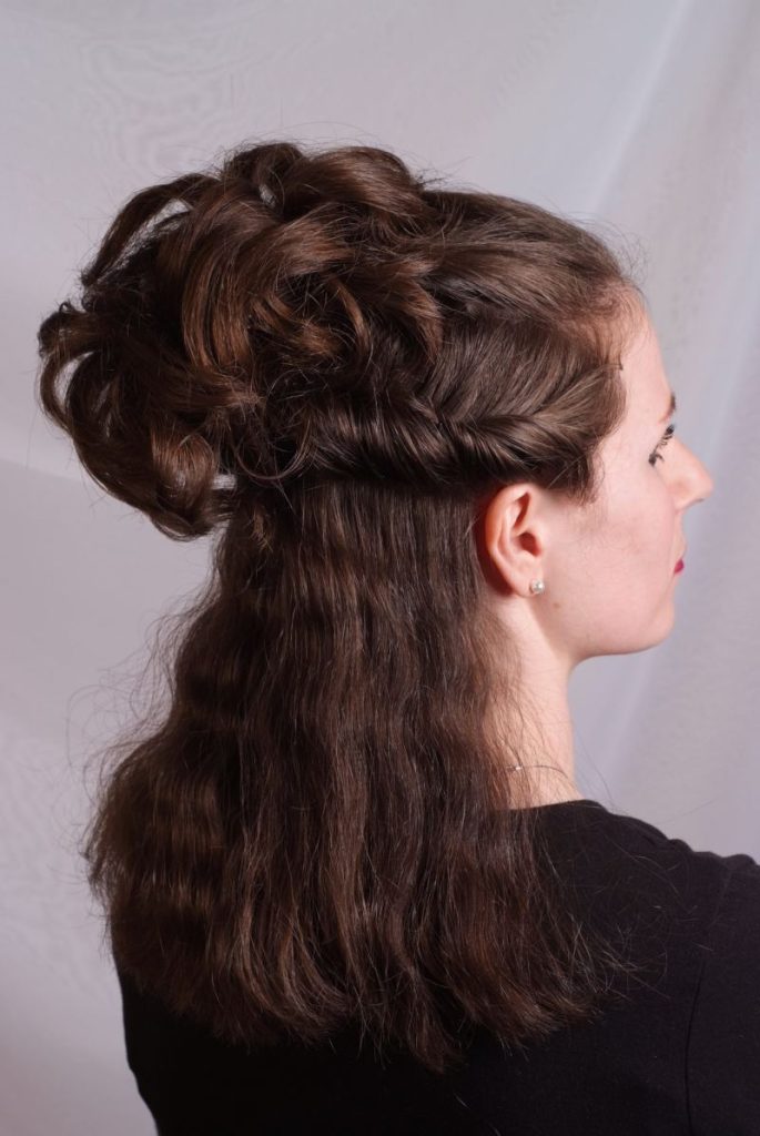 Half-up braided updo, styled at Olympia Salon